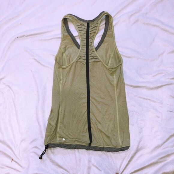Lululemon yellow and gray striped v-neck tank top with drawstring bottom | Sz 4 - Picture 4 of 6